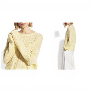 VINCE Wool Cashmere Blend Open Cable Knit Crew Sweater Pale Yellow - Sz Large